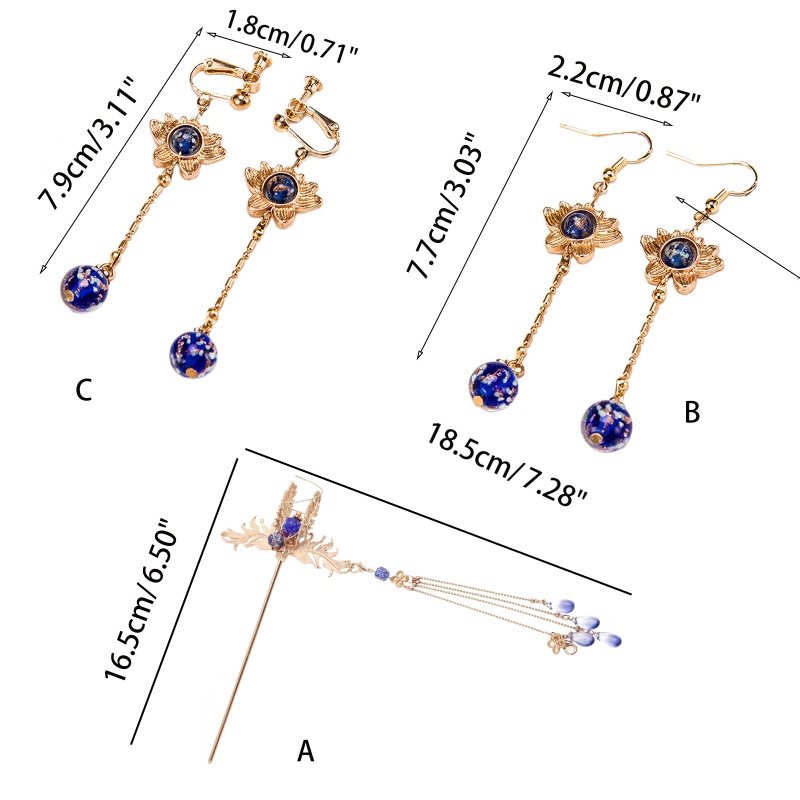Trâm Cài Tóc Dáng Dài Đính Hoa Phong Cách Hán Phục Cổ Điển