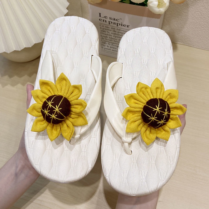 Dép Xỏ Ngón In Hoa Hướng Dương Thời Trang Đi Biển Cho Nữ