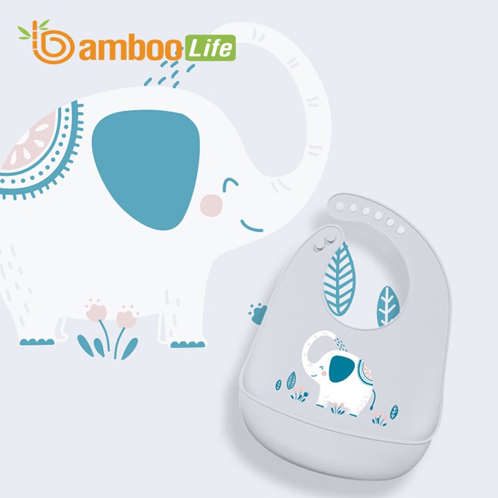 Yếm ăn dặm silicon cho bé Bamboo Life BL068 có máng chống thấm đồ dùng cao cấp hình thú siêu cute tiện dụng