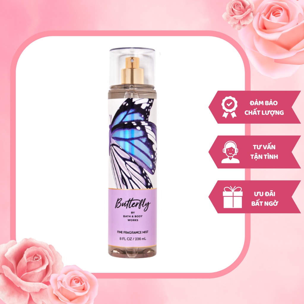 Xịt Thơm Toàn Thân Bath & Body Works Butterfly Hương Hoa Diên Vĩ Ngọt Ngào Nữ Tính Cấp Ẩm Cho Da 236ml
