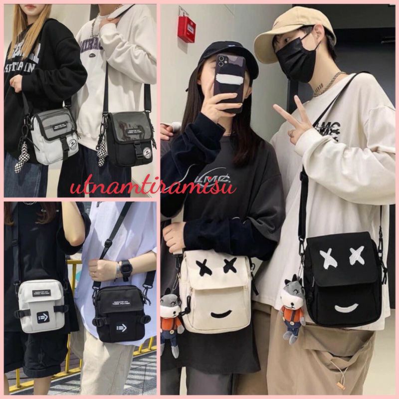 Túi đeo chéo  trang nam nữ Mắt x; mũi tên; LoGo  Balo Mini đi học; đi chơi; vải can ko thấm nước