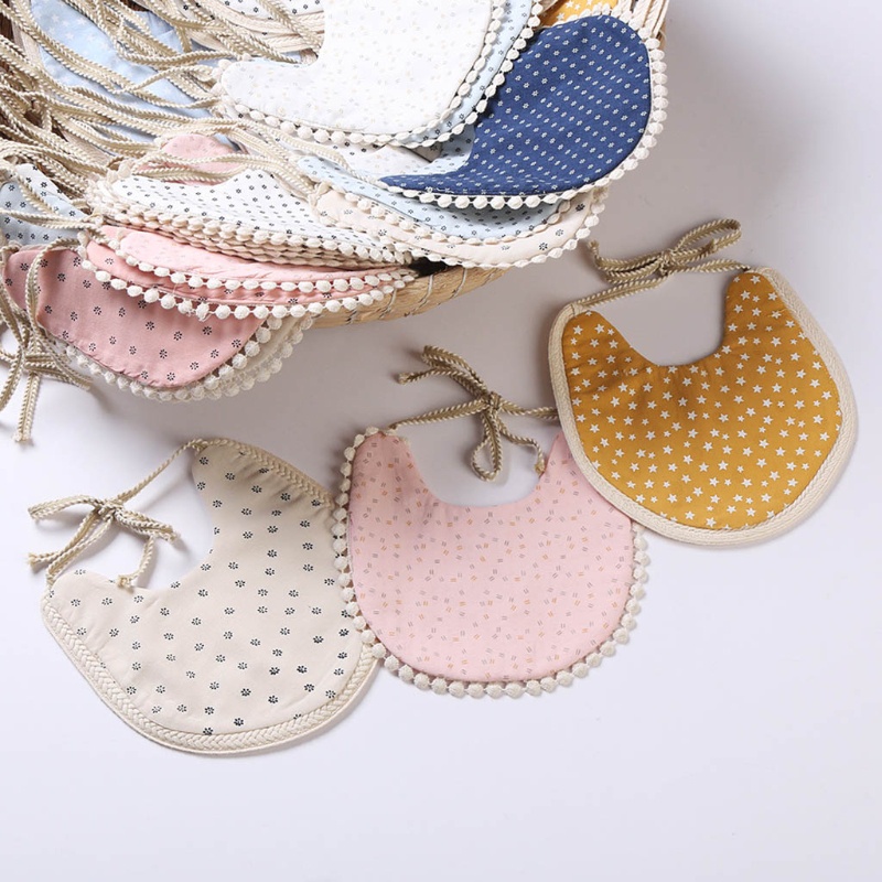 Yếm Ăn Cotton Lanh Hai Mặt In Họa Tiết Hoạt Hình Dễ Thương Cho Bé