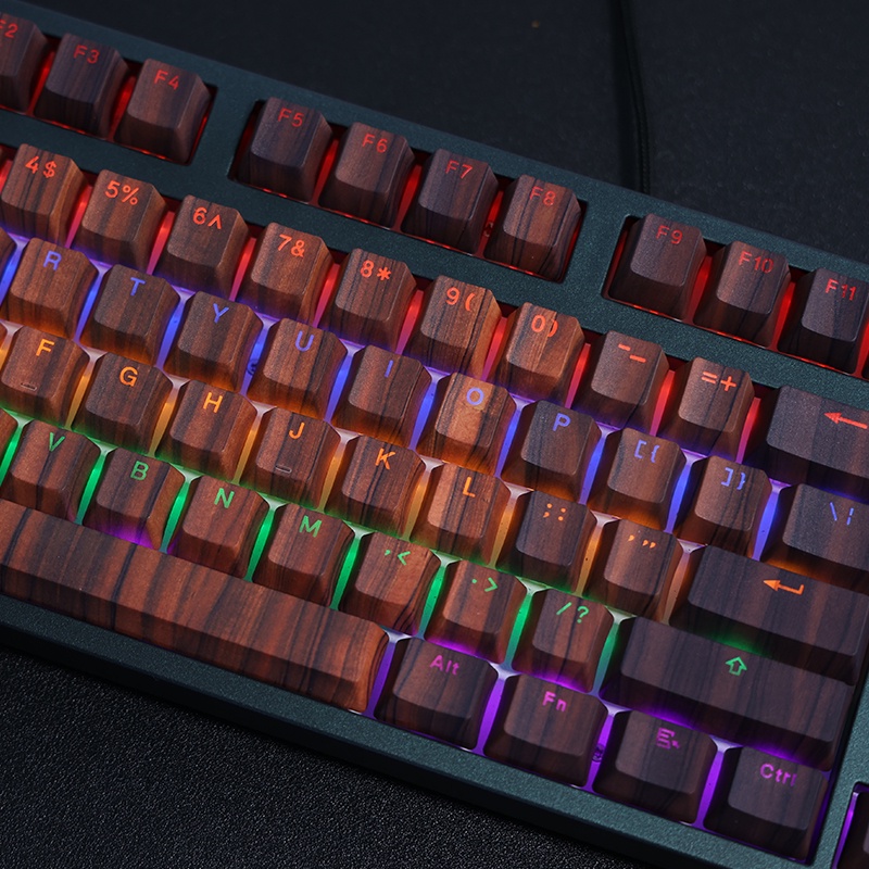 Giả gỗ Gỗ Keycaps Hồ sơ Cherry Truyền ánh sáng PBT Nhuộm Bàn phím cơ phụ Keycap