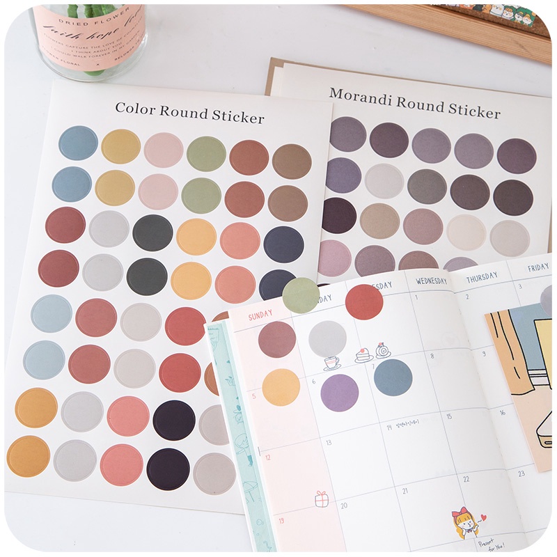 Sticker dán tranh ảnh hình chấm tròn 48c, Nhãn dán trang trí nhiều màu