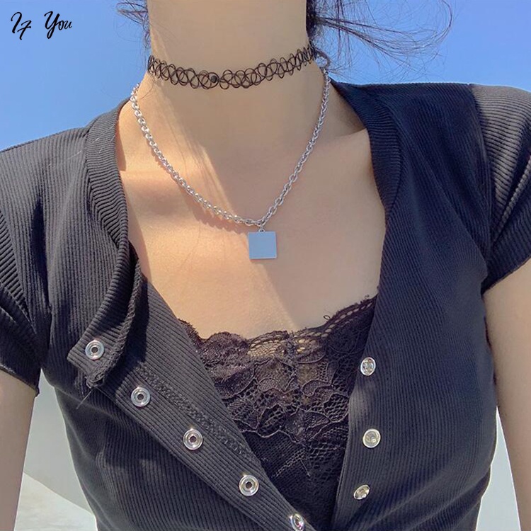 vòng cổ Hợp Kim Mạ Vàng / Bạc Mặt Vuông Thanh Lịch