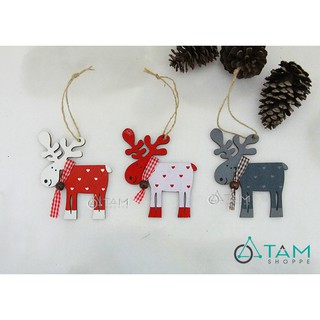 Con tuần lộc gỗ phụ kiện trang trí cây thông Noel số 22 (set 3 con cùng mẫu)