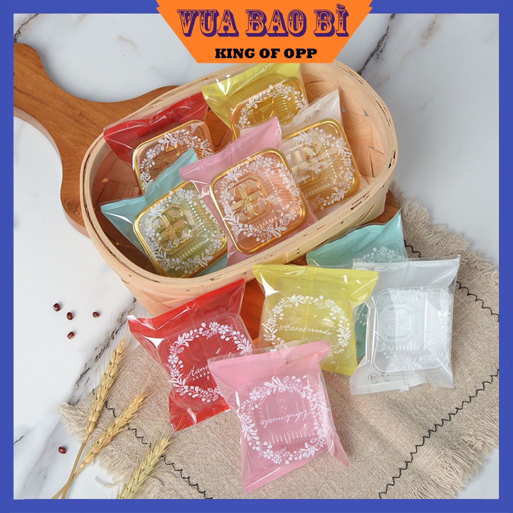 Túi đựng bánh, bao bì kẹo, túi đựng thực phẩm hàn nhiệt hoạ tiết Handmade Vòng Hoa, 100túi/sp - VUA BAO BÌ