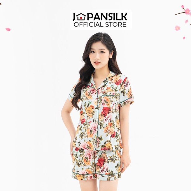 Đồ Ngủ Pijama Lụa Satin Cao Cấp JAPAN SILK Áo Cộc Quần Cộc Họa Tiết Hoa Hồng BC066