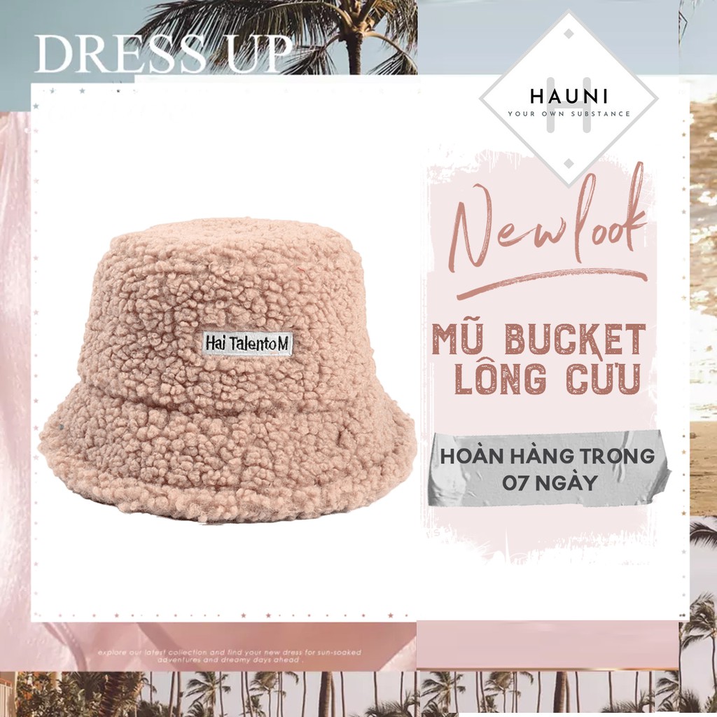 Mũ bucket lông cừu vành rộng phong cách Hàn Quốc cực hot BK6