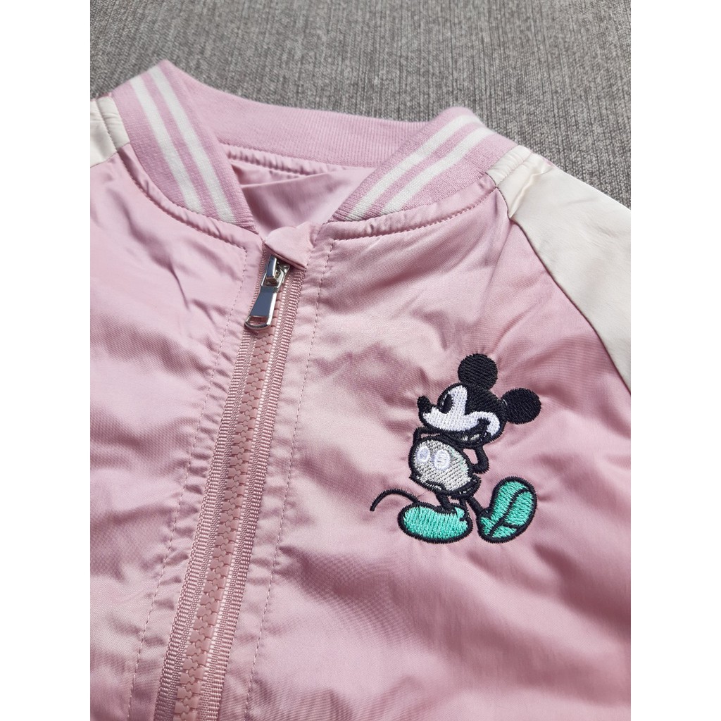 Áo khoác gió bé gái 2-7 tuổi dáng bomber, Áo lót lông cho bé thêu Mickey