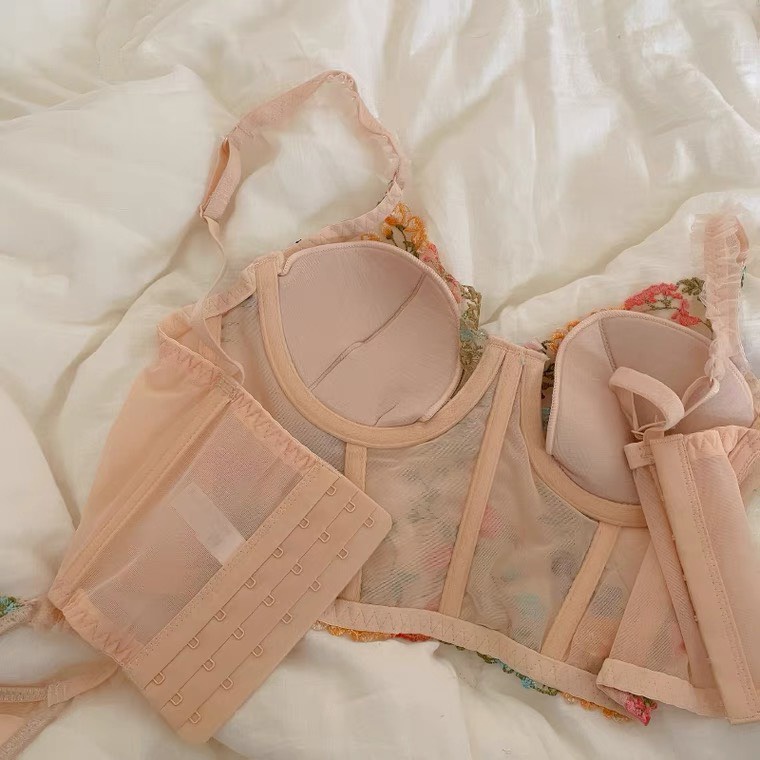 Áo Corset voan họa tiết hoa lá dáng lửng có gọng đệm nâng ngực gợi cảm THE CELYNBRA - AL37