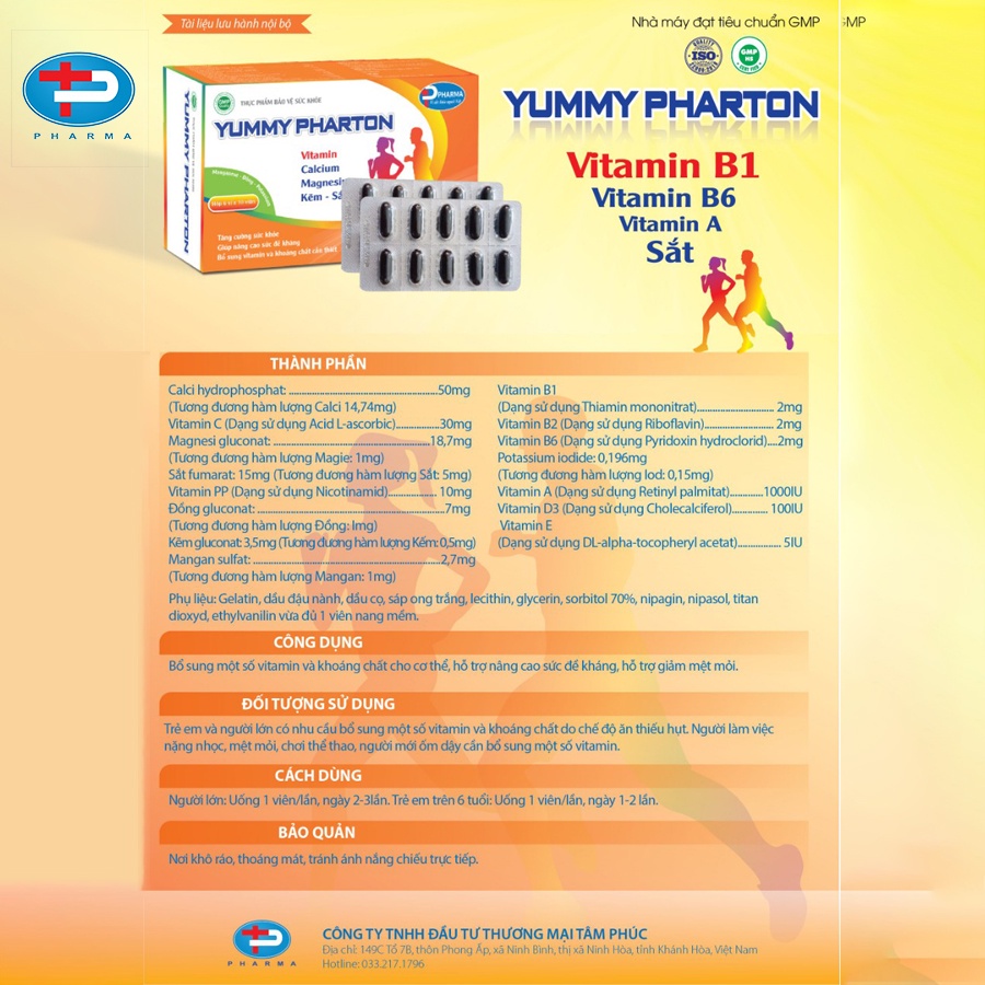 Viên uống Yummy Pharton TÂM PHÚC PHARMA  Bổ Sung Vitamin và Khoáng Chất Giúp Nâng Cao Sức Đề Kháng Giảm Mệt Mỏi