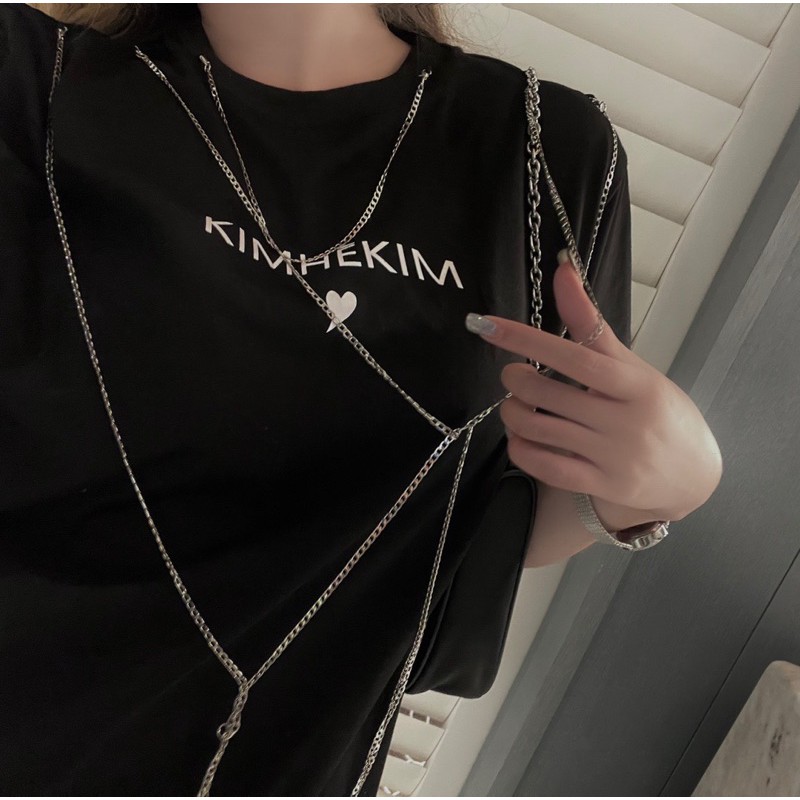 Áo thun nữ phong các cá tính đính dây xích nhỏ thương hiệu Kimhekim cao cấp
