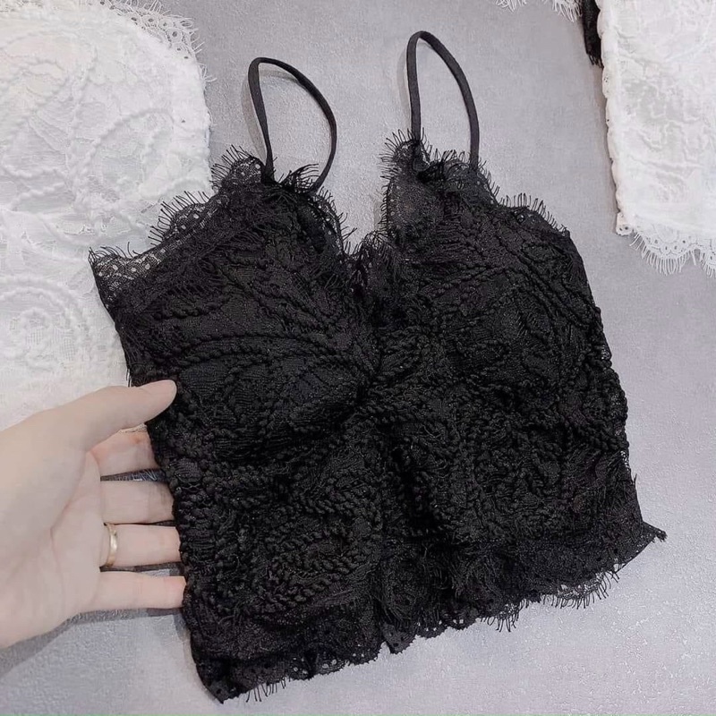 (Mới) ÁO BRA REN THỪNG lưng thun đen trắng nữ