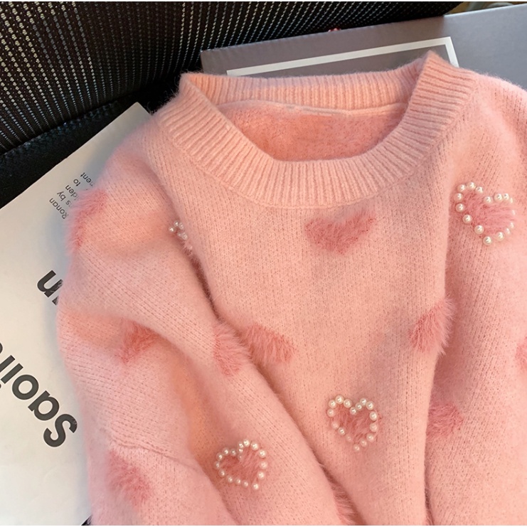 Áo sweater Dáng Rộng Dày Dặn Đính Ngọc Trai Thời Trang Thu Đông 2022 Cho Nữ