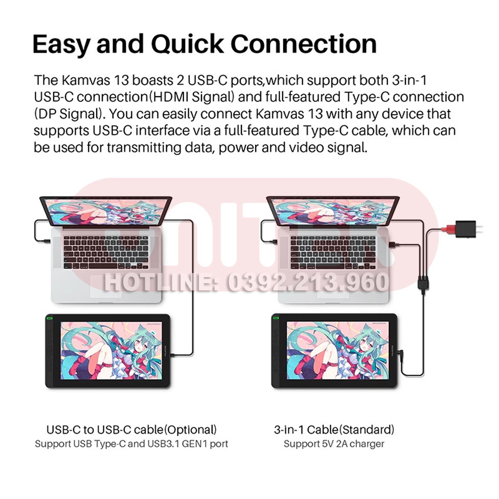 Bảng Vẽ Điện Tử Màn Hình LCD 13inch Huion Kamvas 13  - BẢN NÂNG CẤP - Kèm Chân Đế Rời ST300