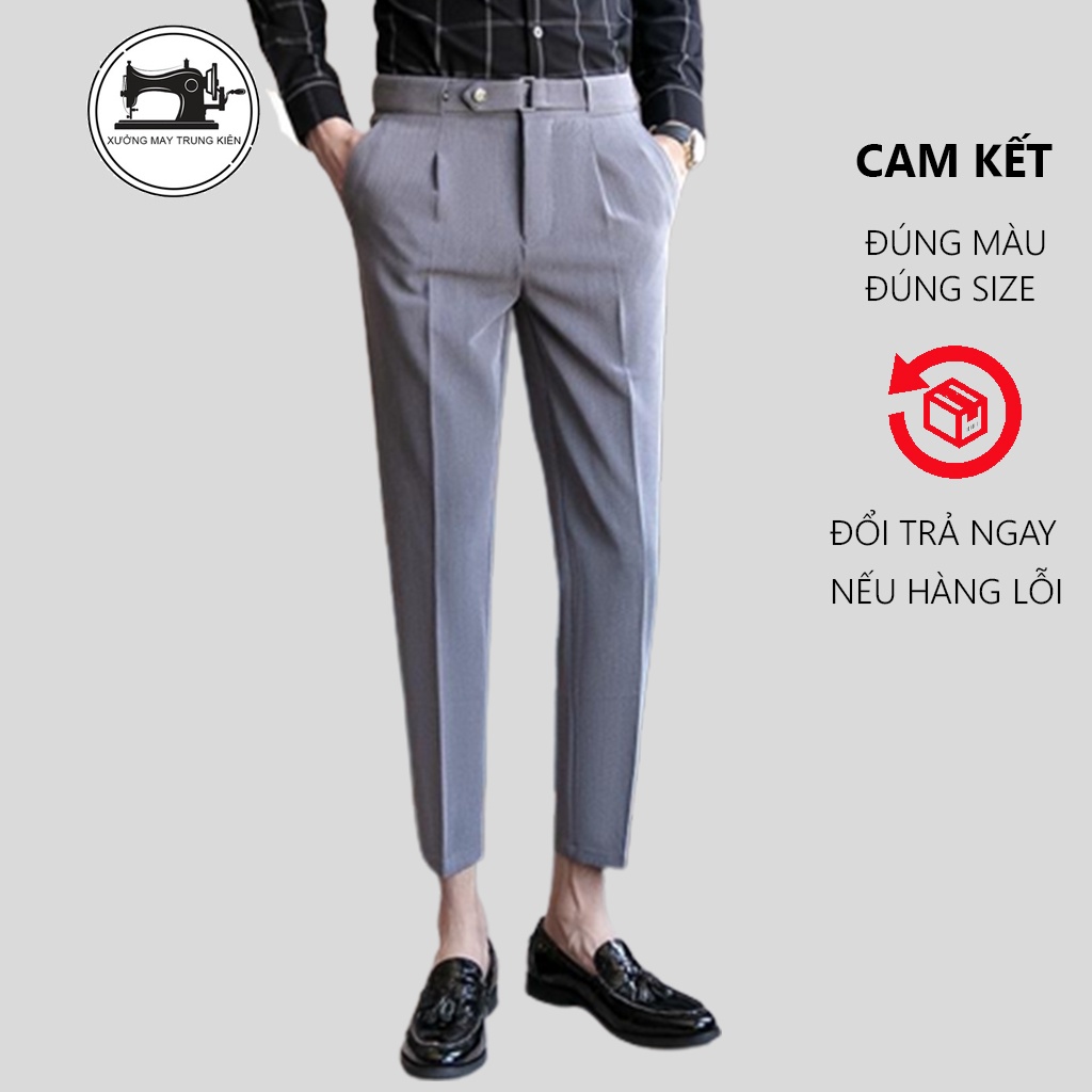 Quần âu cạp cao nam sidetab hàn quốc dáng baggy, quần âu nam có đai chỉnh eo ống côn vải tuyết mưa - QA17