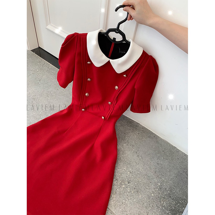 LAVIEM - Đầm đỏ cổ sen trắng Ceci | BigBuy360 - bigbuy360.vn
