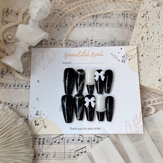 Nail box thiết kế charm nơ đen trắng
