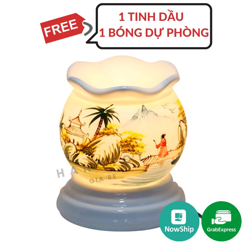 Đèn Xông Tinh Dầu Bát Tràng Cỡ Lớn + 1 Tinh Dầu Hoa Nhài + 1 Bóng Đèn Dự Phòng (Giao Mẫu Ngẫu Nhiên)