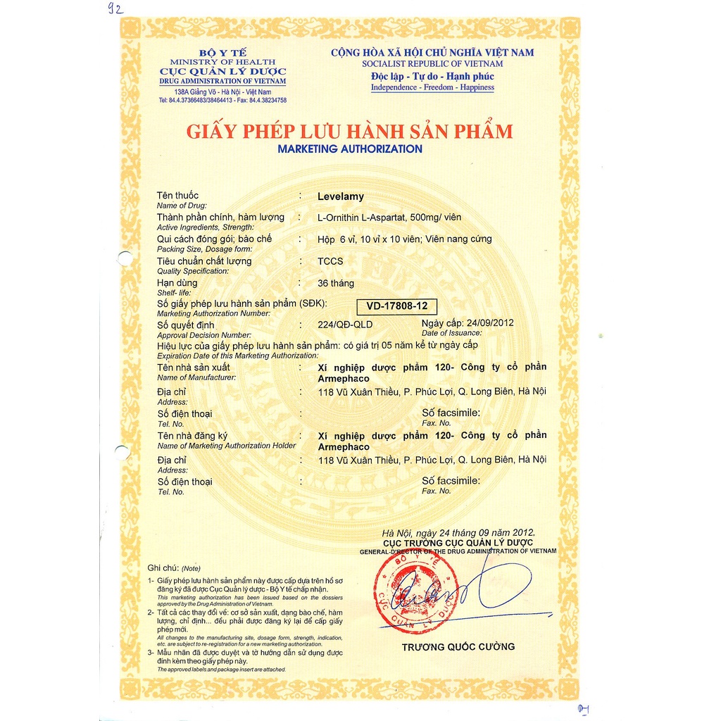 Viên uống sơ gan Levelamy 500mg  - Phân phối bởi Eunice