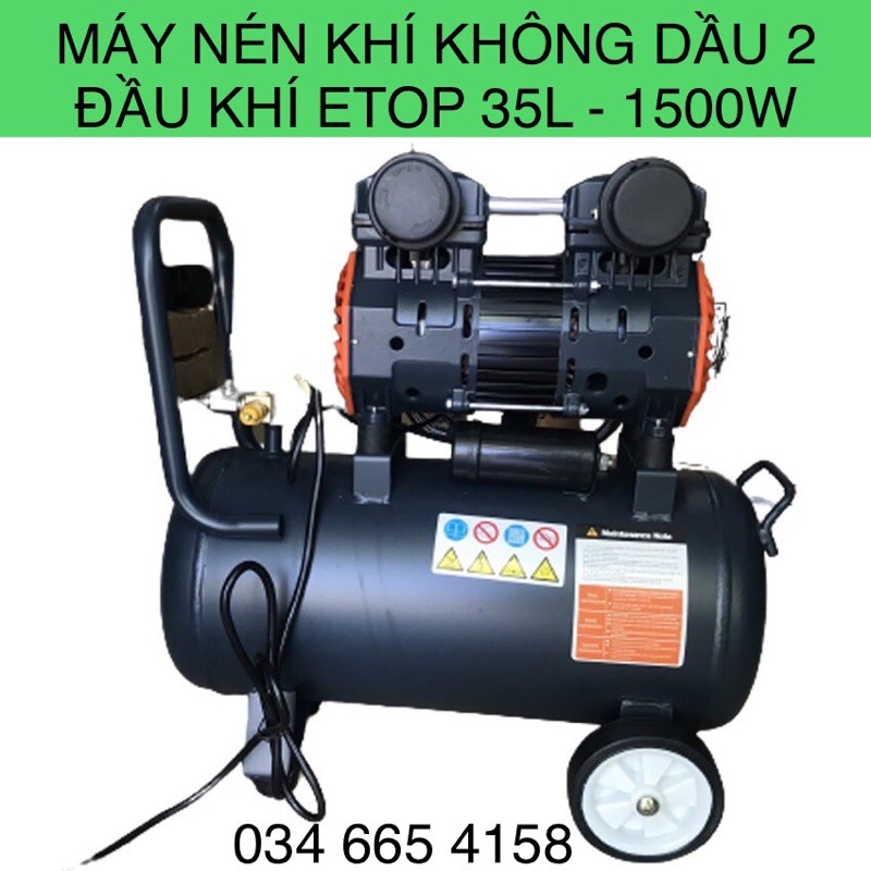 Máy nén khí không dầu ETOP 1500W - 35L, 2 đầu khí ra, công nghệ JAPAN