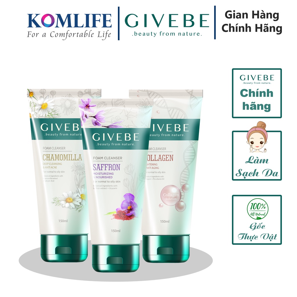 Sữa rửa mặt GIVEBE 150ml cấp ẩm ngăn mụn giảm nếp nhăn