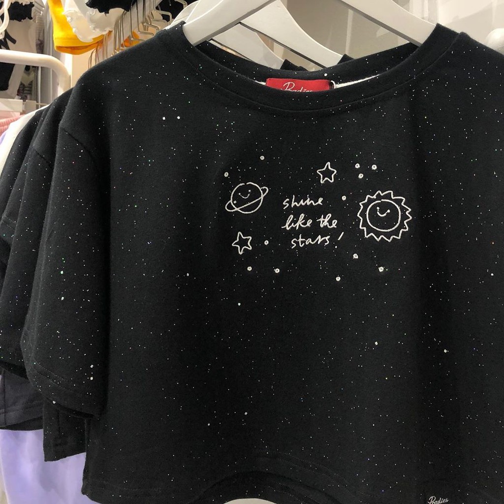 STARS TOPS - ÁO CROPTOP NHŨ VŨ TRỤ ĐEN TRẮNG ULZZANG