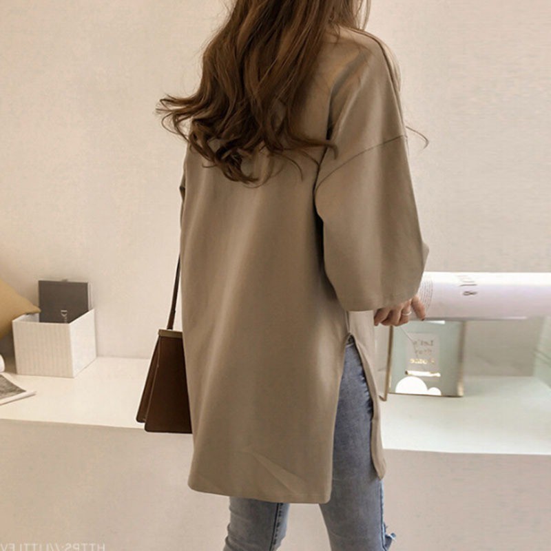 Áo thun tay lỡ cổ tròn hoạ tiết chữ thiết kế dáng rộng thoải mái