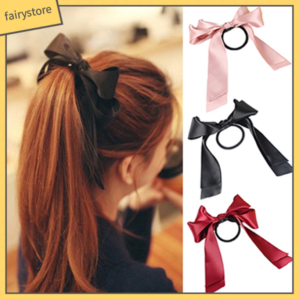 Dây buộc tóc nơ vải satin dễ thương cho nữ