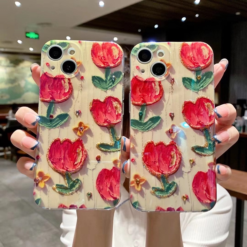 Ốp Điện Thoại tpu Mềm Hình Hoa tulip Đỏ Lấp Lánh Cho Iphone 12 pro max 11 pro max xs max xr x 13promax 7plus