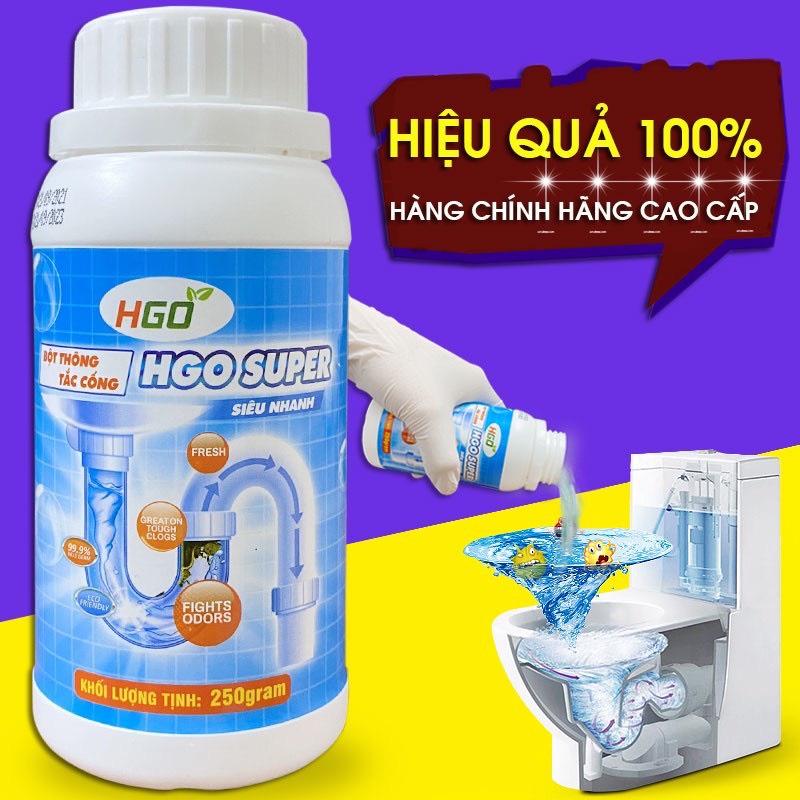 Bột thông cống HGO SUPER thông tắc bồn cầu, bồn rửa bát, đường ống cực mạnh - Hộp 250g