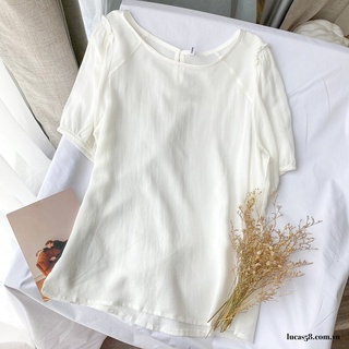 Áo sơ mi trắng cổ tròn tay cộc basic