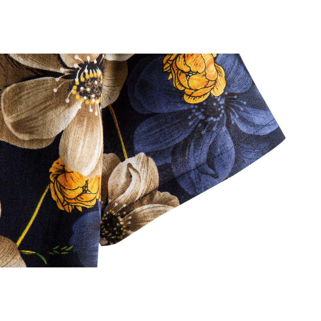 Áo Sơ Mi nam hoạ tiết Cotton Tay Ngắn Dáng Rộng In Hoa Phong Cách Retro Thời Trang Cho Nam Giới
