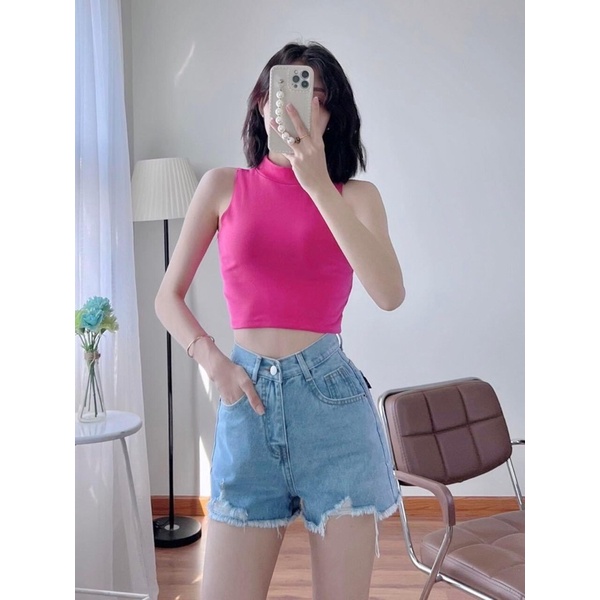 ÁO BA LỖ TRƠN CROPTOP CỔ LỌ, CỔ CAO ÔM BODY CHIZISHOP NHIỀU MÀU CRT333