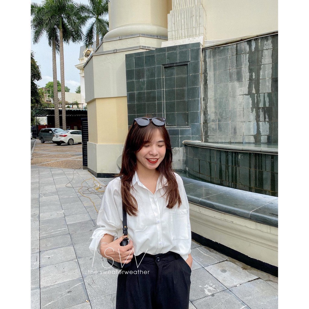 Áo Sơ Mi Lụa Chỉ Nổi Chạy Viền 🦋 Áo SơMi Nữ Dài Tay 2 Màu Ulzzang