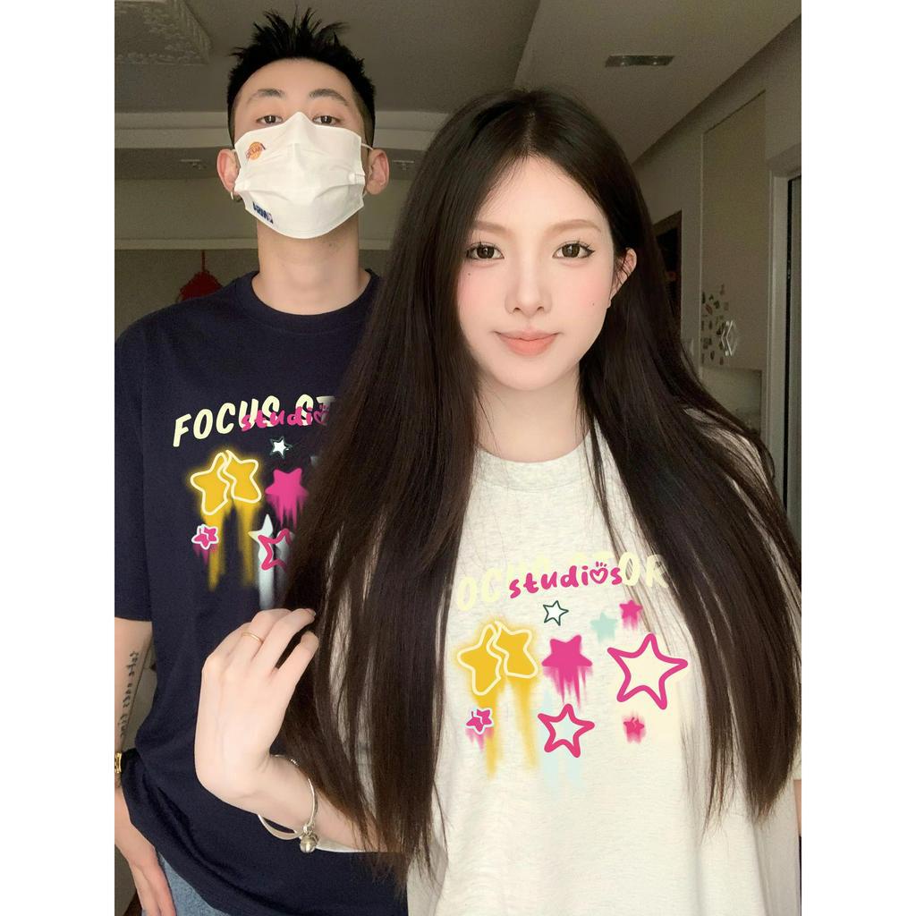 ihkke Áo Thun 100% cotton Tay Ngắn In Hoạ Tiết Ngôi Sao Dành Cho Cặp Đôi