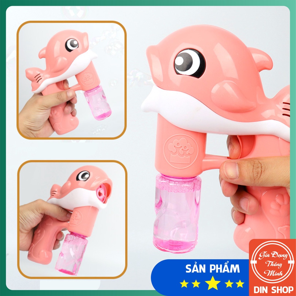Cá heo thổi bong bóng ❤️CÓ ĐÈN❤️ Súng đồ chơi bắn bong bóng xà phòng hình cá heo có đèn cho bé