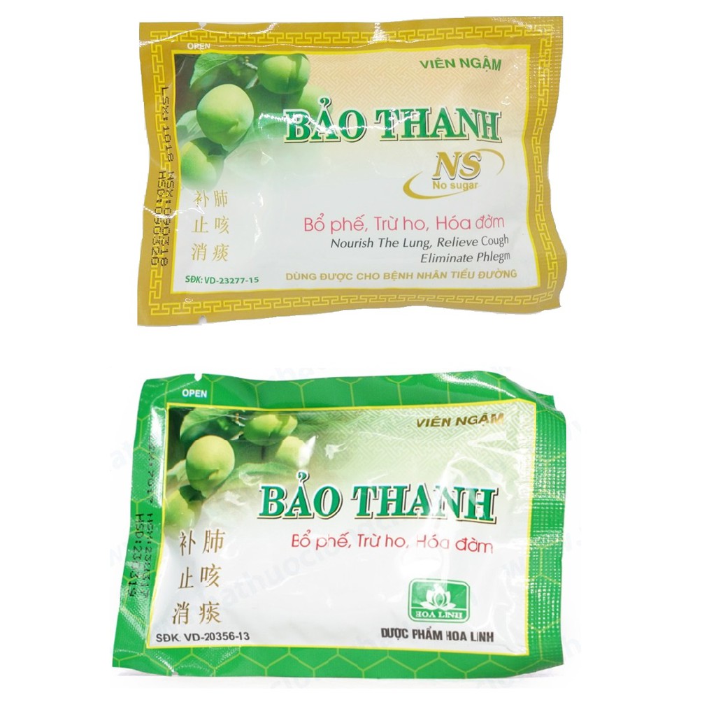 Viên ngậm kẹo ngậm Bảo Thanh vỉ 5 viên xanh thường/ vàng không đường