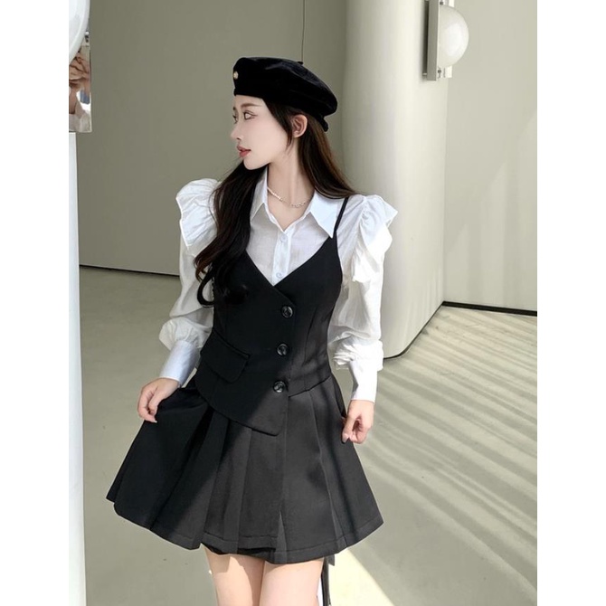 Set Áo Sơ Mi Và Chân Váy Xếp Ly Thời Trang Mùa Thu Chất Lượng Cao