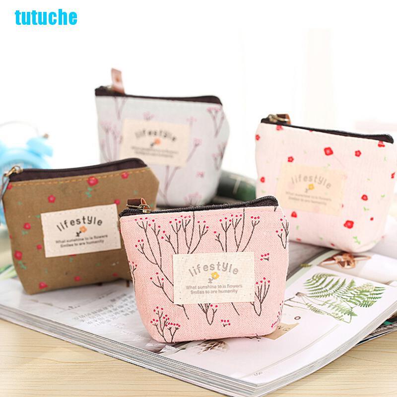 Ví Vải Canvas Mini Đựng Tiền Xu / Chìa Khóa Có Khóa Kéo Tiện Dụng Cho Nữ