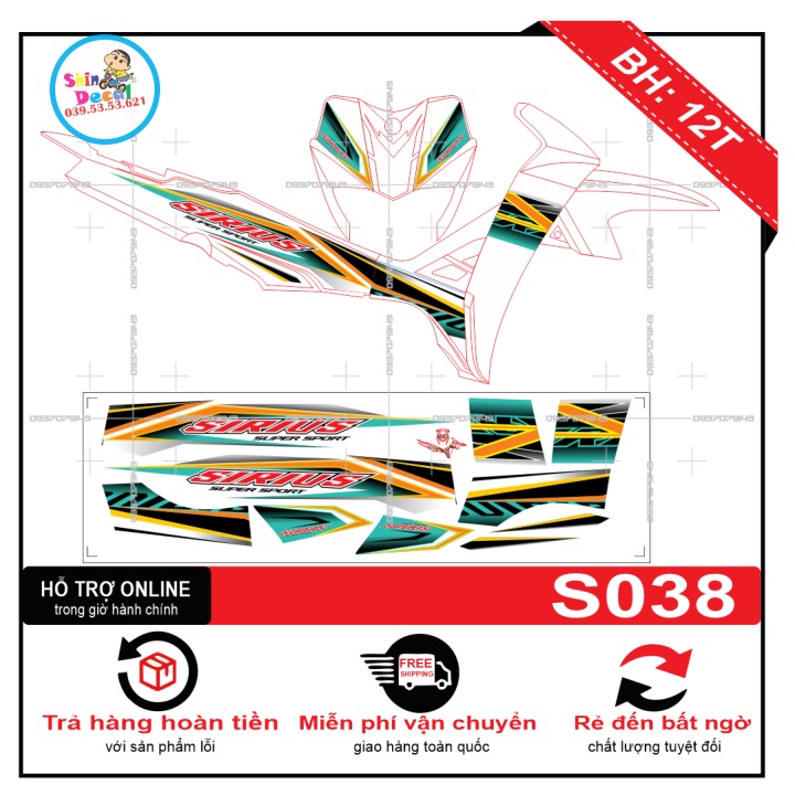 Tem rời sirius dán xe trắng S038 -- SHIN DECAL 2