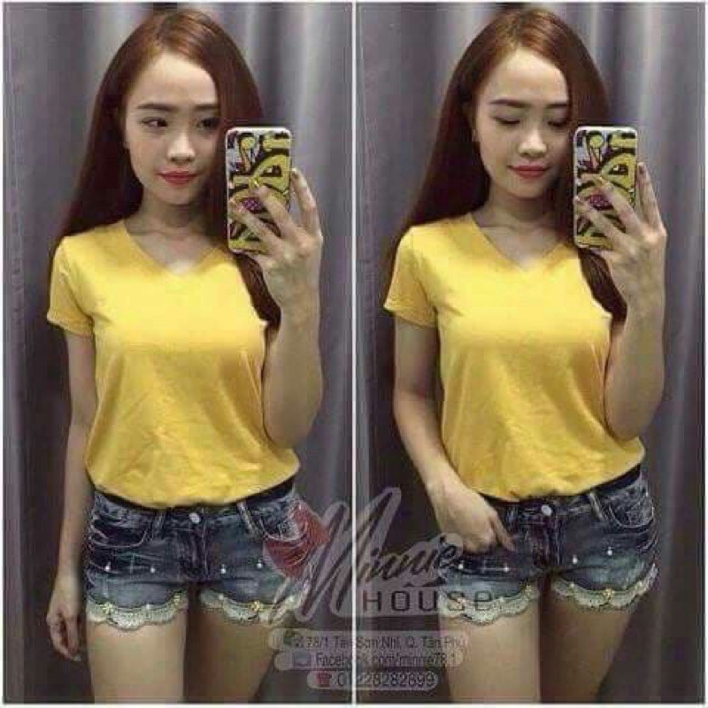 Áo phông cổ tim chất cotton full mầu