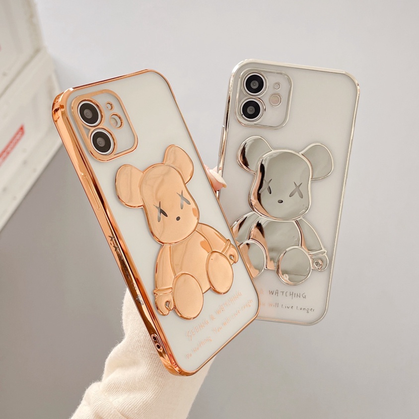 Ốp điện thoại mềm trong suốt mạ điện in gấu case for cho Iphone 13 pro max 12 Pro Max 11 Pro Max Xs Max Xr X 7 8 Plus 7 Plus