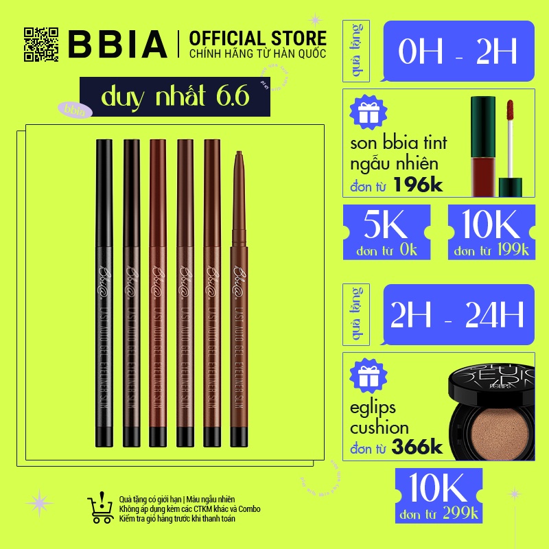 Chì Kẻ Mắt Bbia Last Auto Gel Eyeliner Slim (5 màu) 0.1g Bbia Official Store