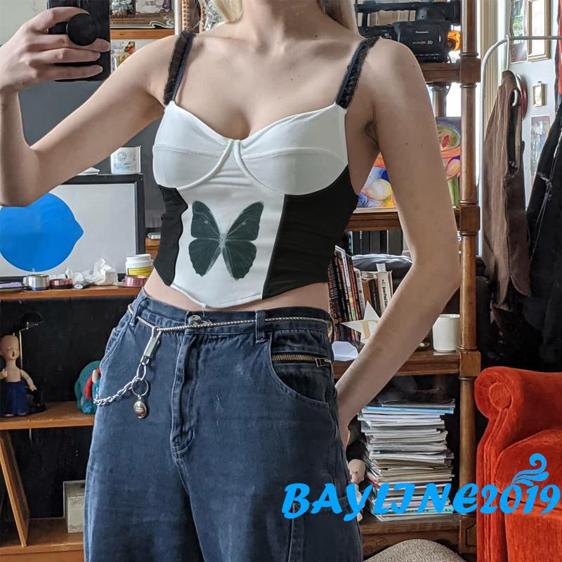 Áo Hai Dây Cổ Chữ V In Hình Bướm Quyến Rũ Cho Nữ