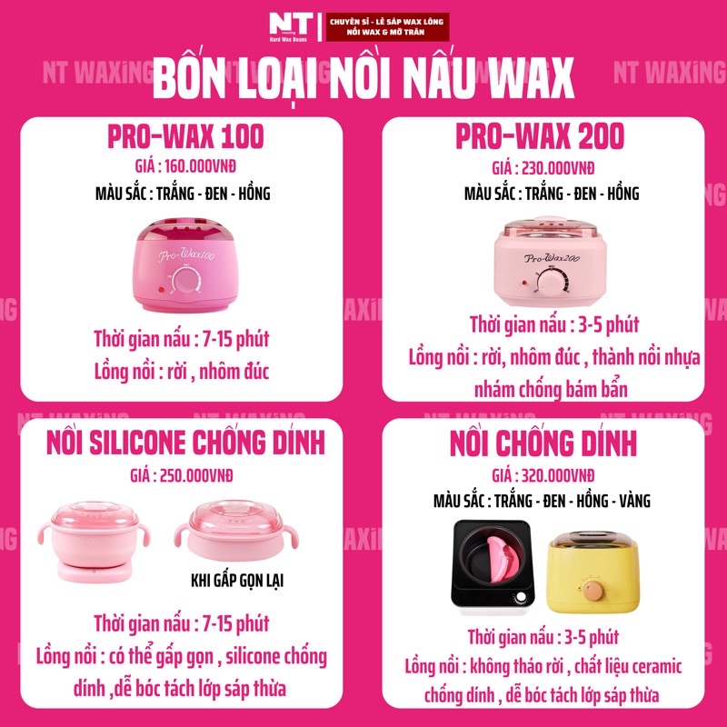 Nồi nấu sáp wax lông chuyên dụng Pro-wax 100, Pro-wax 200, nồi chống dính ceramic, nồi chống dính silicone