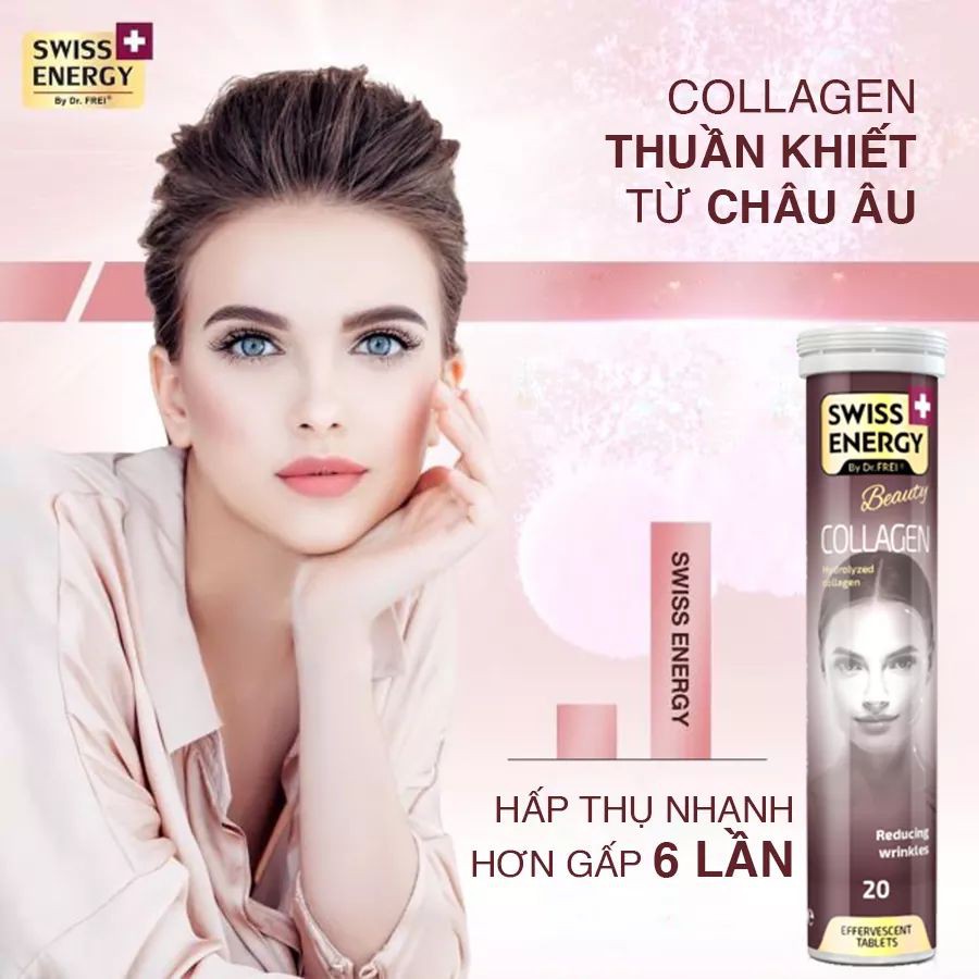 Viên Sủi Collagen Thuần Khết Tự Nhiên Giúp Giảm Nếp Nhăn, Da Luôn Căng Mịn và Tươi Trẻ Swiss Energy Collagen 20 Viên