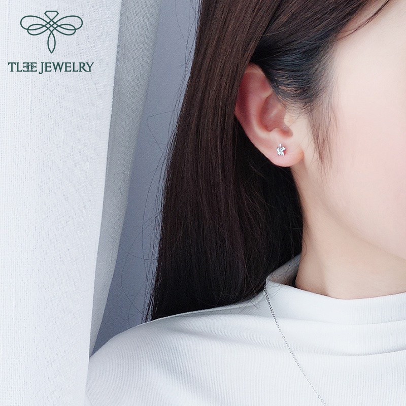 Khuyên tai bạc nữ TLEE hoa sứ mini nữ tính TleeJewelry B0185