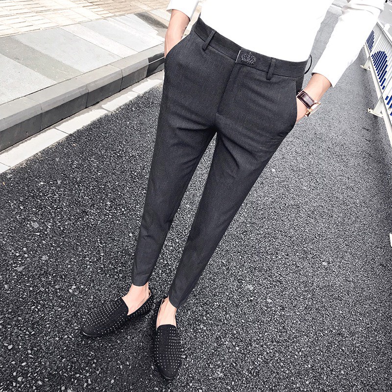 Quần tây nam Thêu sang trọng và đẳng cấp vải co giãn dáng ôm body ống côn nhỏ quần tây âu nam cao cấp thêu
